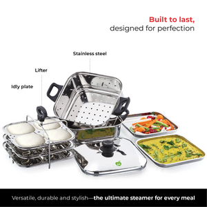 Multi Purpose Small Square Steamer with Tri-Ply Base