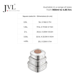 Square Costa Tin - Plain Steel Lid