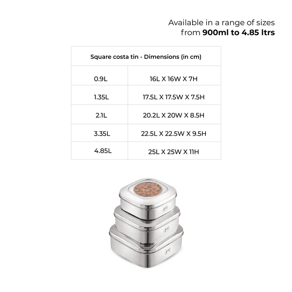 Square Costa Tin - See Through Clear Lid