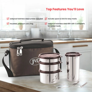 #3containers(1*200ml,1*300ml,1*450ml),1tumbler(500ml),1bag,1spoon,1fork