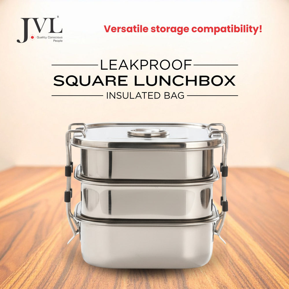 Customisable Name Square Leak Proof Lunch Box ( 3 Tier )