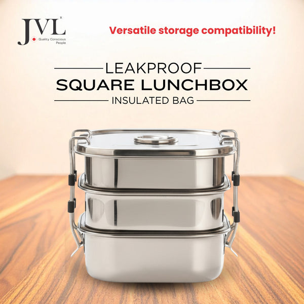Customisable Name Square Leak Proof Lunch Box ( 3 Tier )