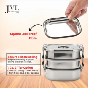Customisable Name Square Leak Proof Lunch Box ( 3 Tier )