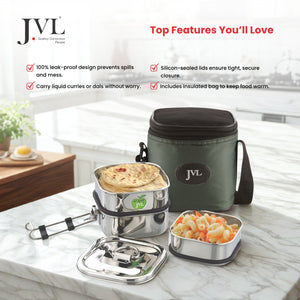 Customisable Name Square Leak Proof Lunch Box ( 3 Tier )