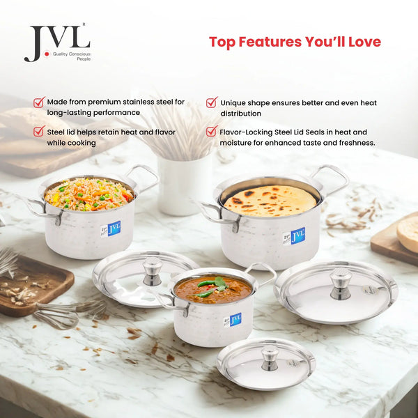 Normal Pot Shop 3-Piece JVL Normal Pot Set for Everyday Cooking