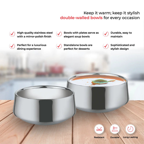 Double Walled Stainless Steel Dessert Bowl