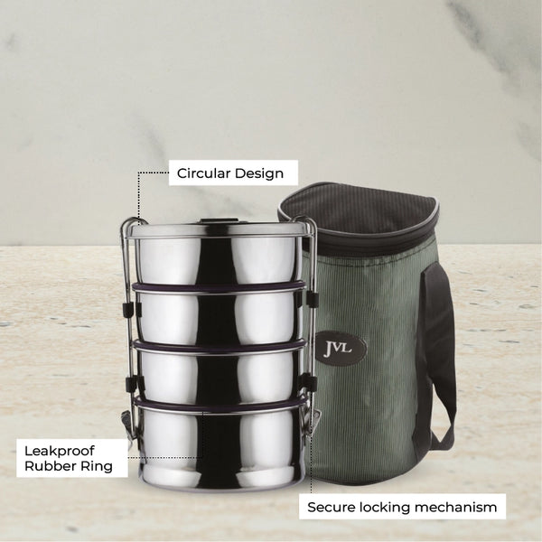 Round Leak Proof Tiffin Carrier (Quadruple)